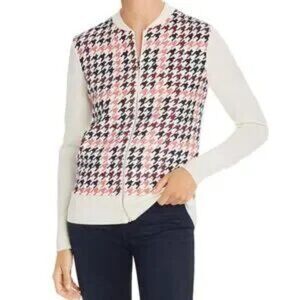 Ted Baker Arlane Houndstooth Print Knit Bomber Cardigan - Exclusive NWOT